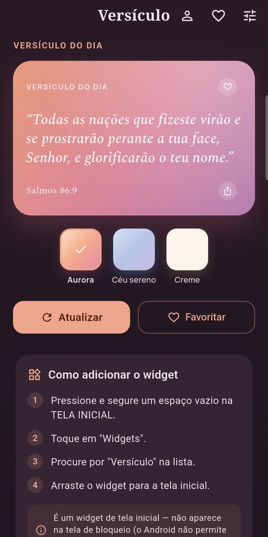 Tela principal do app com o tema Aurora