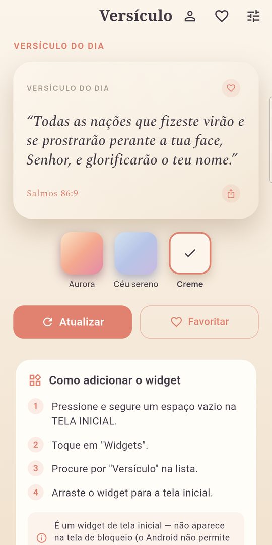 Tela de configurações do app